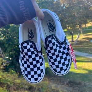 New van checkerboard slip ons